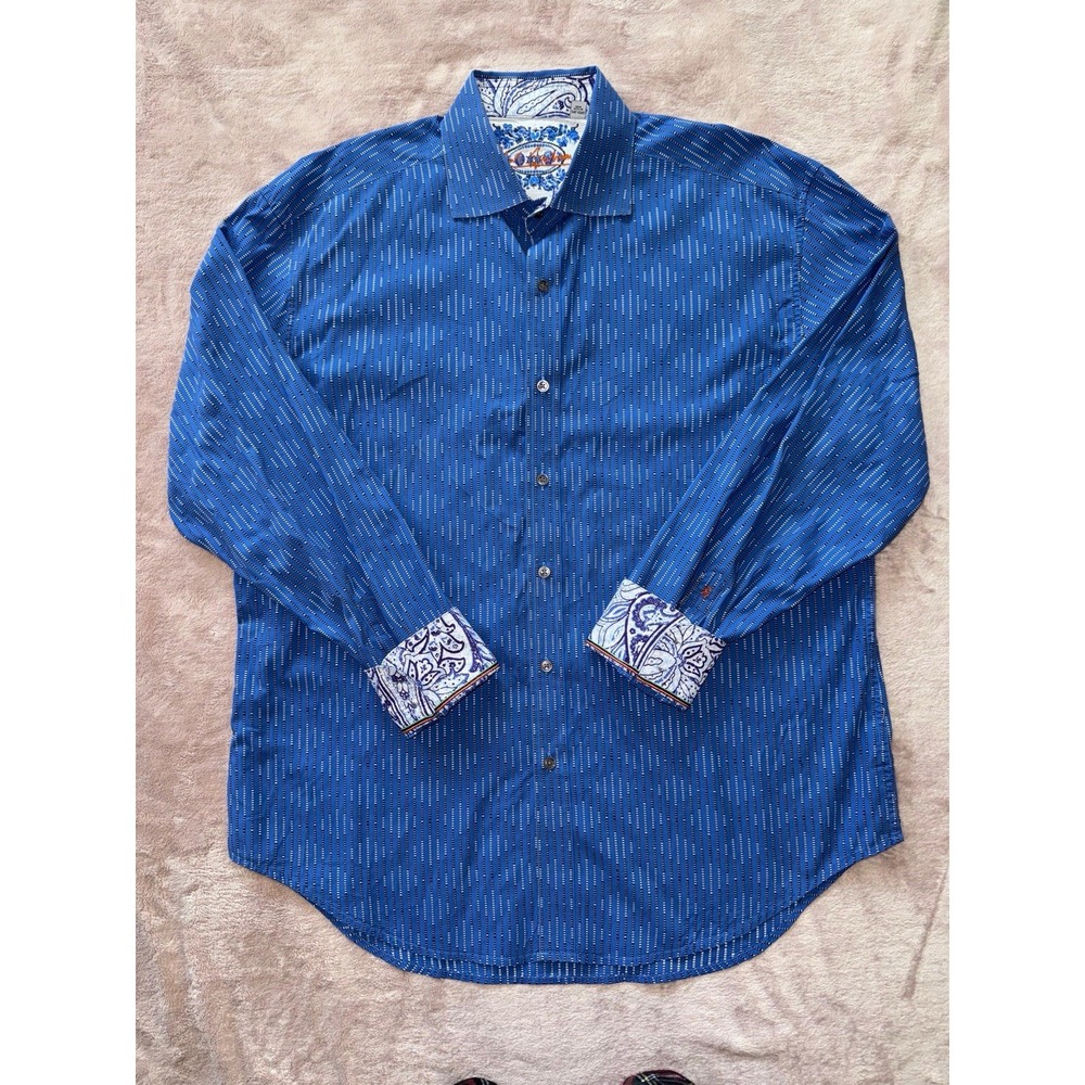 Robert Graham White Blue Flip Cuff Classic Long Sleeve Shirt Size 2XL